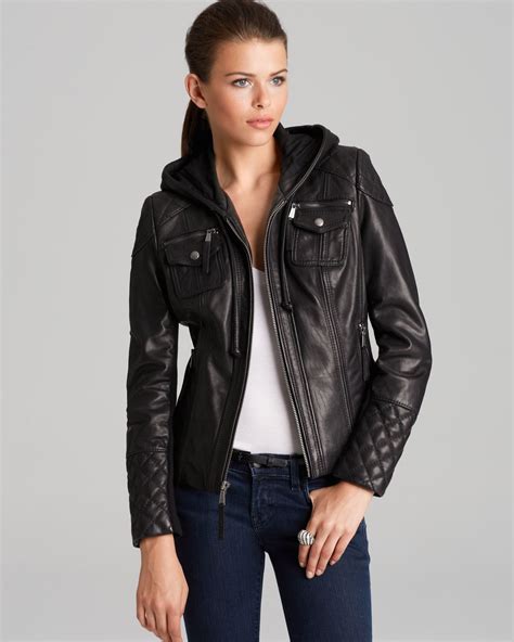 michael kors gray leather jacket|Michael Kors leather motorcycle jacket.